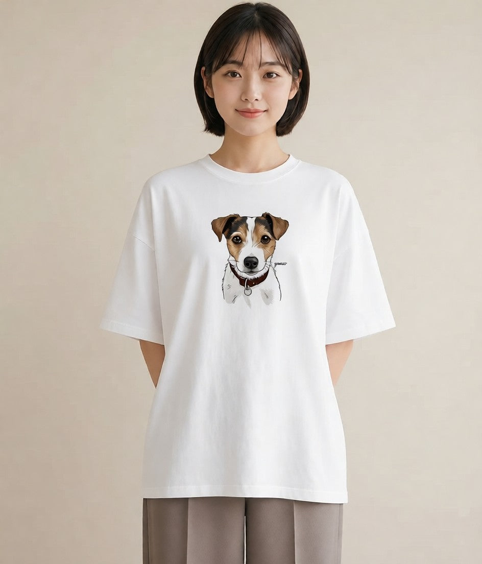 デザインTシャツ レディース ジャックラッセルテリア 犬 いぬ イラスト カフェコーデ デイリーウェア 休日 白T YMAZO