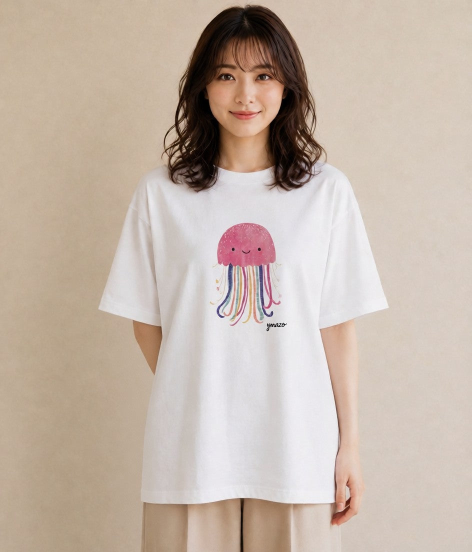 デザインTシャツ レディース くらげ クラゲ 海の生き物 海 イラスト 普段使い ミセス 春コーデ 白T YMAZO