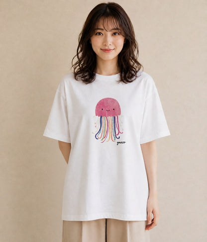 デザインTシャツ レディース くらげ クラゲ 海の生き物 海 イラスト 普段使い ミセス 春コーデ 白T YMAZO