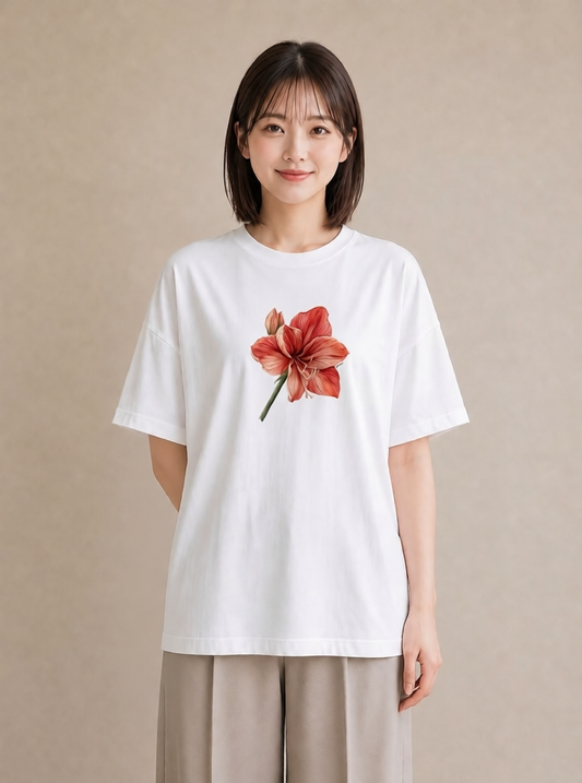 グラフィックTシャツ レディース ゆり 百合 花 花柄 イラスト きれいめカジュアル ビーチ デイリーウェア 白T YMAZO