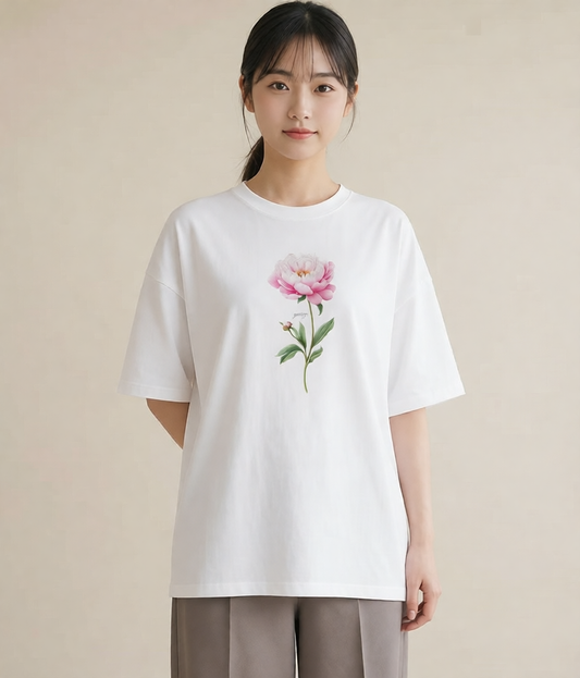 Tシャツ レディース 牡丹 花 花柄 イラスト ヴィンテージ風 母娘コーデ 自分用 白T YMAZO