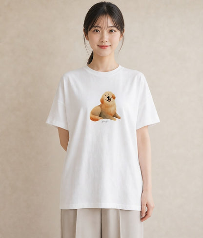 半袖Tシャツ レディース わんちゃん 犬 いぬ イラスト ラフ 普段着 週末コーデ 白T YMAZO
