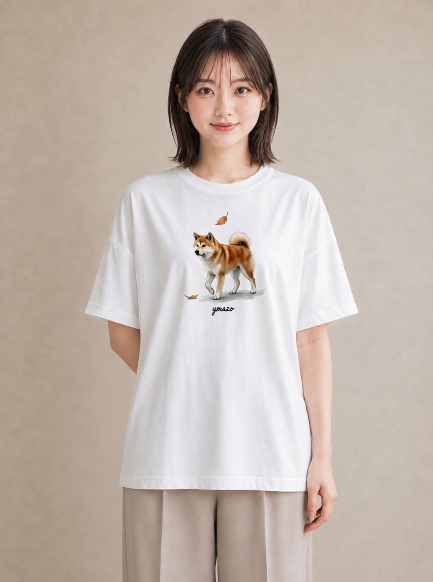 Tシャツ レディース 秋田犬 犬 いぬ イラスト ラフ 春服 ミセス 白T YMAZO