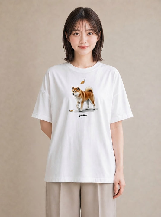 Tシャツ レディース 秋田犬 犬 いぬ イラスト ラフ 春服 ミセス 白T YMAZO