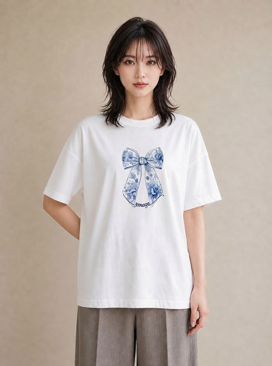 プリントTシャツ レディース レースハンカチ レース ハンカチ ナチュラル アンティーク イラスト 淡色 友達ギフト 部屋着 白T