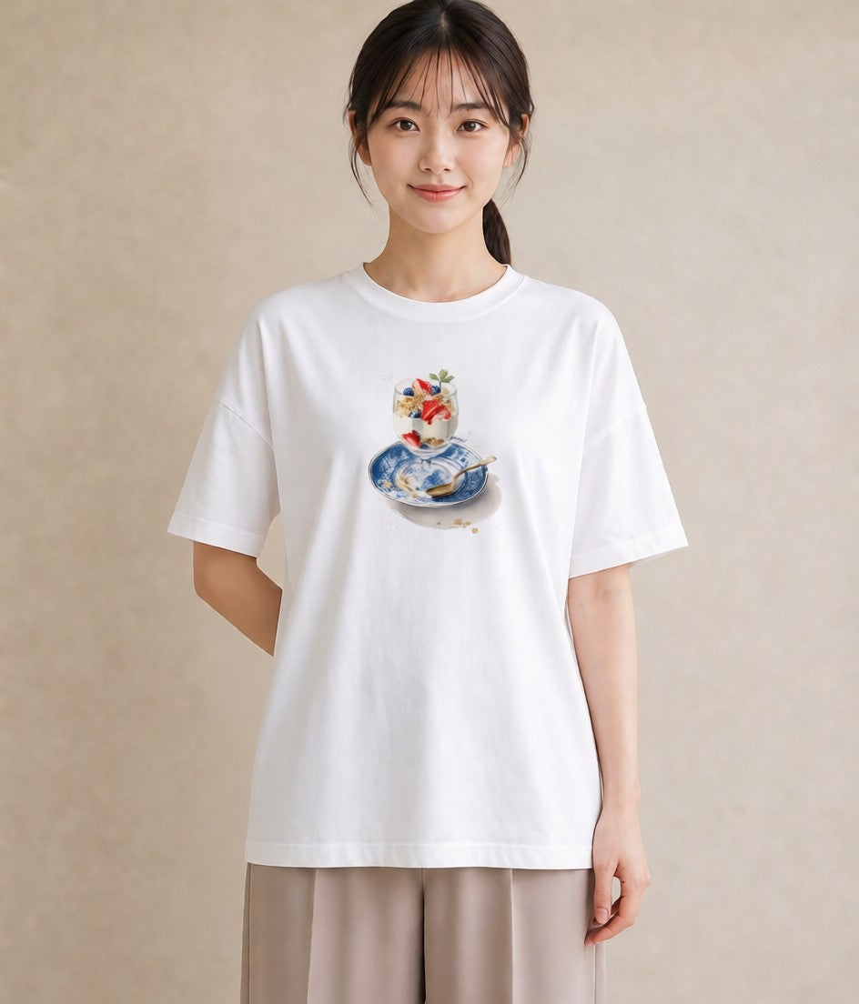 プリントTシャツ レディース パフェ 食べ物 フード イラスト 可愛い 敬老の日 ホワイトデー 白T YMAZO