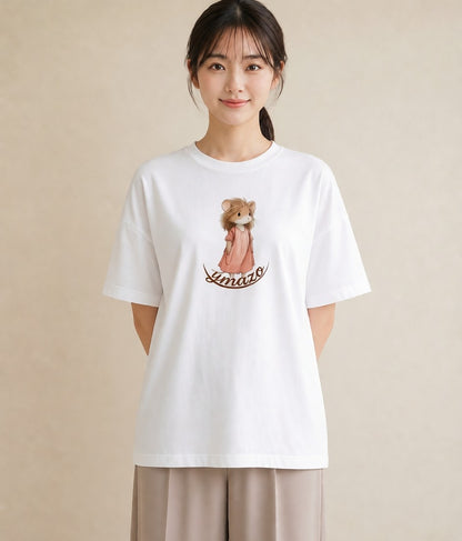 デザインTシャツ レディース ゴールデンハムスター ペット 動物 イラスト ボタニカル 綿100 デート 白T YMAZO