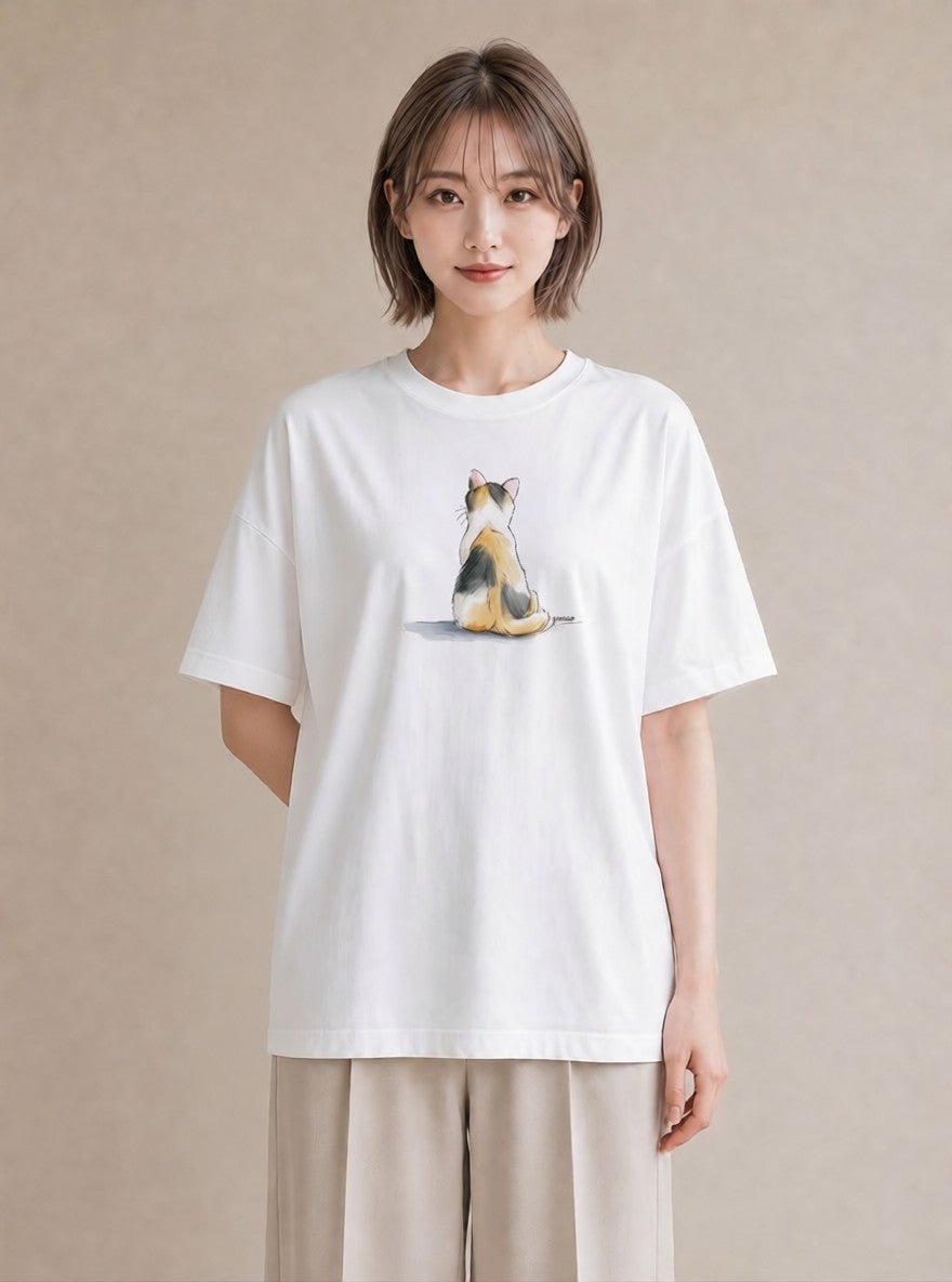 グラフィックTシャツ レディース 白猫 猫 ねこ イラスト お洒落 通勤 在宅 白T YMAZO