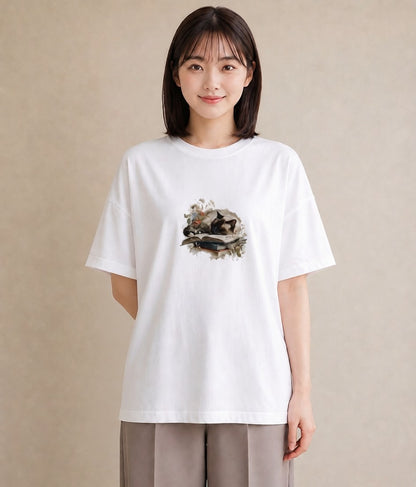 半袖Tシャツ レディース シャム柄 猫 ねこ イラスト モード 女子会 お揃い 白T YMAZO