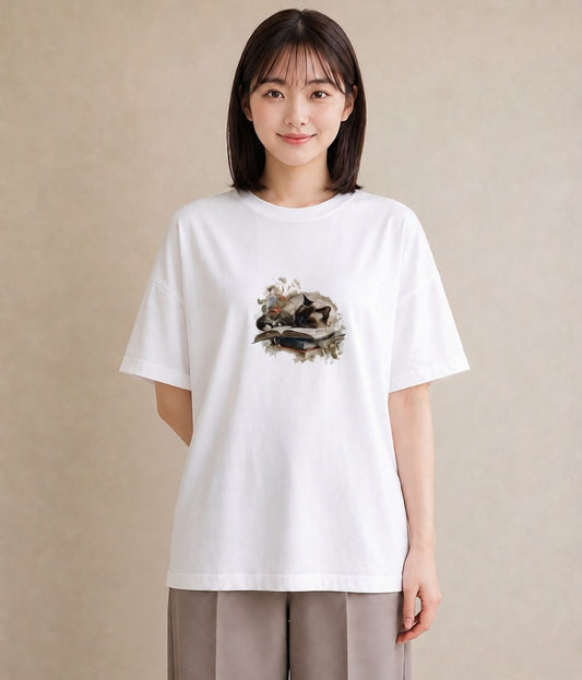 半袖Tシャツ レディース シャム柄 猫 ねこ イラスト モード 女子会 お揃い 白T YMAZO