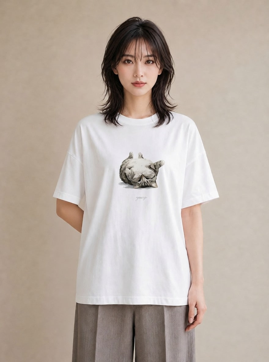 グラフィックTシャツ レディース ラグドール 猫 ねこ イラスト きれいめカジュアル 送別ギフト 通勤 白T YMAZO