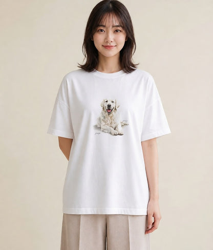半袖Tシャツ レディース ゴールデンレトリバー ゴールデン 犬 いぬ イラスト シンプル 送別ギフト 通勤 白T YMAZO