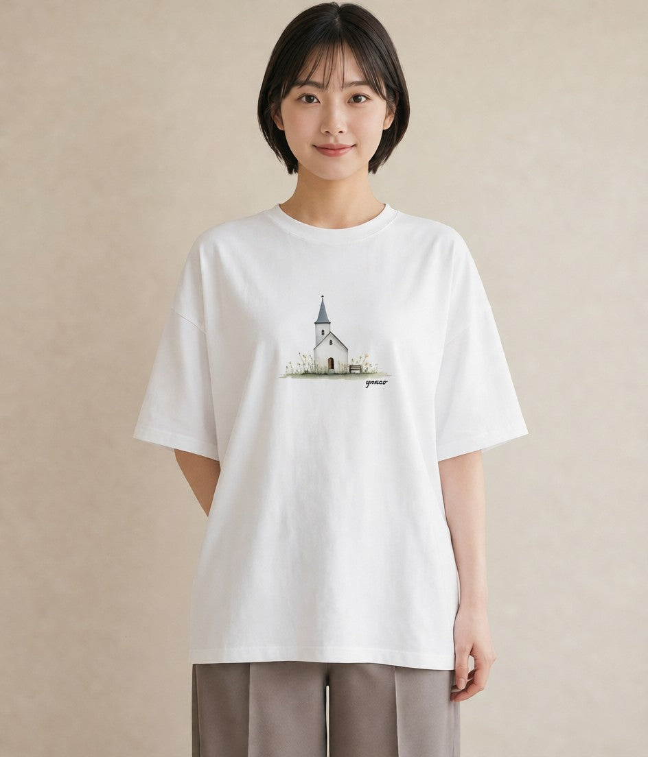 半袖Tシャツ レディース ポスト 野の花 レトロ ナチュラル アンティーク イラスト モード 春服 ミセス 白T YMAZO