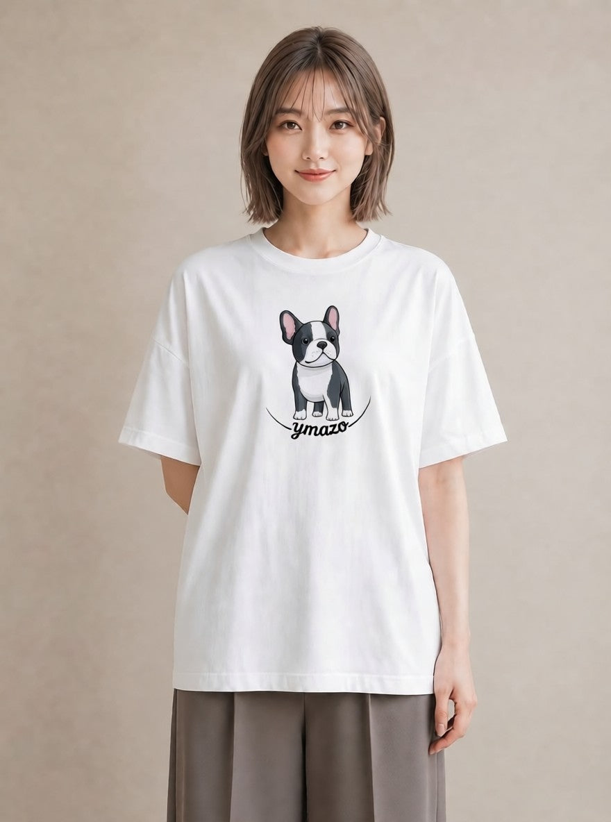 デザインTシャツ レディース 子犬 犬 いぬ イラスト フェミニン 誕生日プレゼント 綿100 白T YMAZO
