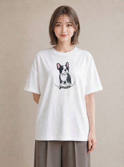 デザインTシャツ レディース 子犬 犬 いぬ イラスト フェミニン 誕生日プレゼント 綿100 白T YMAZO