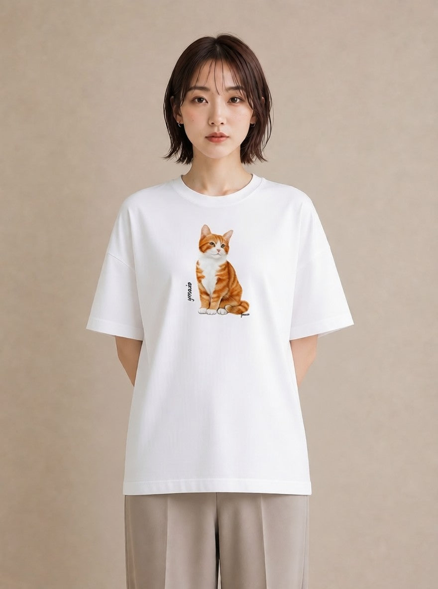デザインTシャツ レディース アビシニアン 猫 ねこ イラスト ユニーク 旅行用 海 白T YMAZO