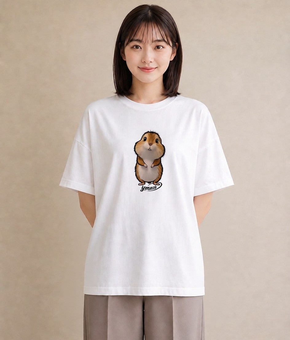 半袖Tシャツ レディース キンクマハムスター ペット 動物 イラスト 上品 親子 20代 白T YMAZO