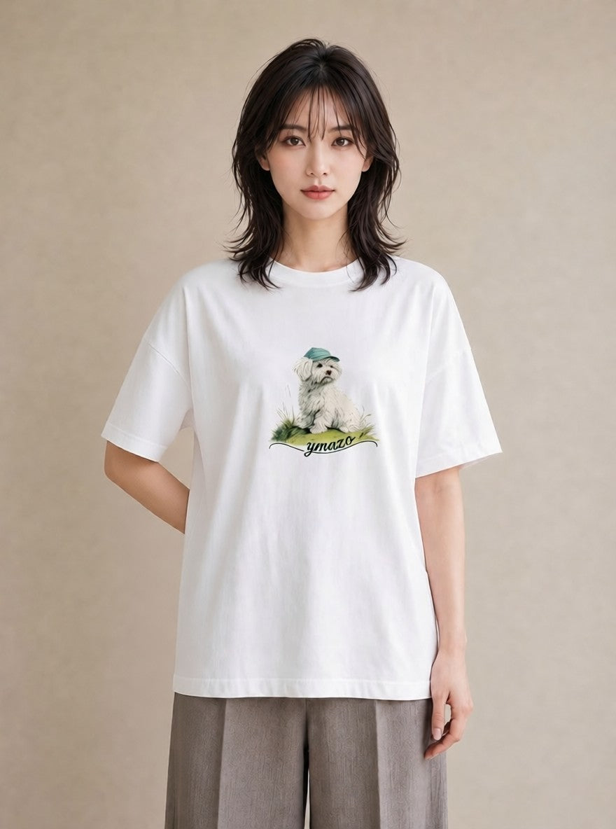 プリントTシャツ レディース ビションフリーゼ 犬 いぬ イラスト 可愛い 姉妹 送別ギフト 白T YMAZO