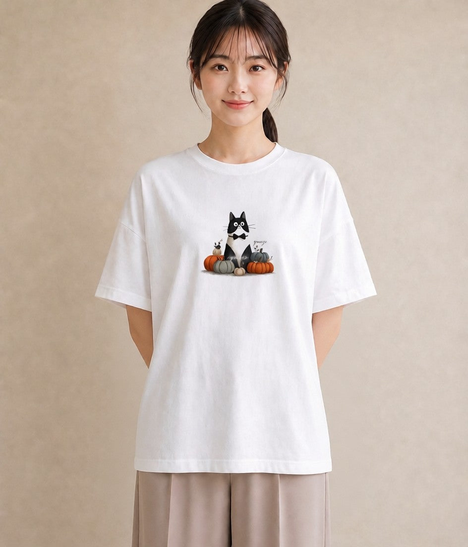 半袖Tシャツ レディース 靴下猫 猫 ねこ イラスト 線画 レイヤード 友達ギフト 白T YMAZO