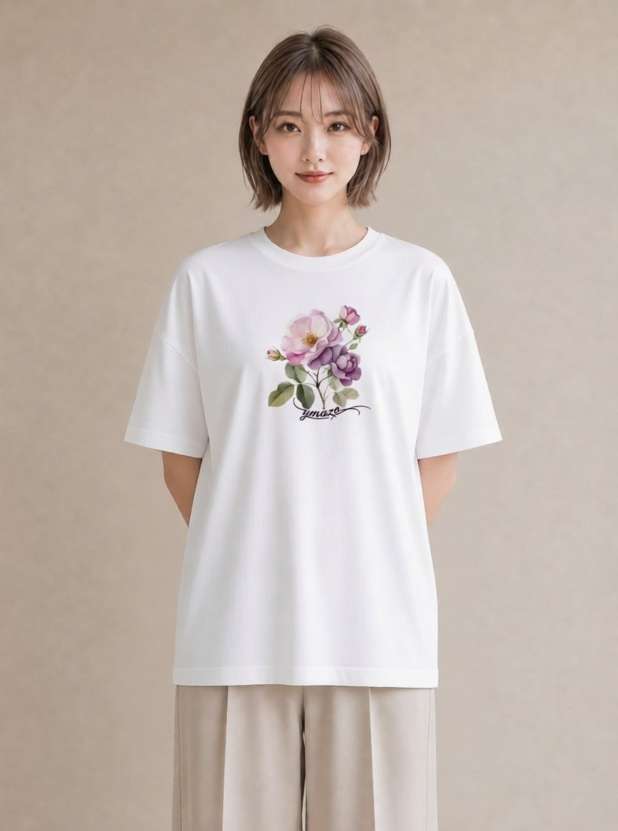 デザインTシャツ レディース バラ 薔薇 ローズ 花 花柄 イラスト ガーリー クリスマス 旅行 白T