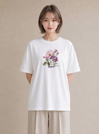 デザインTシャツ レディース バラ 薔薇 ローズ 花 花柄 イラスト ガーリー クリスマス 旅行 白T