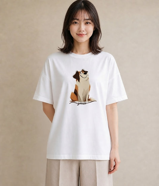 デザインTシャツ レディース 犬 いぬ イラスト モード 敬老の日 ホワイトデー 白T YMAZO