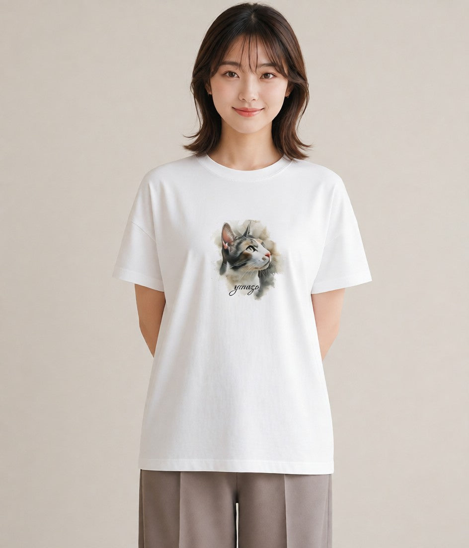 グラフィックTシャツ レディース スフィンクス 猫 ねこ イラスト ナチュラル 在宅 公園 白T YMAZO