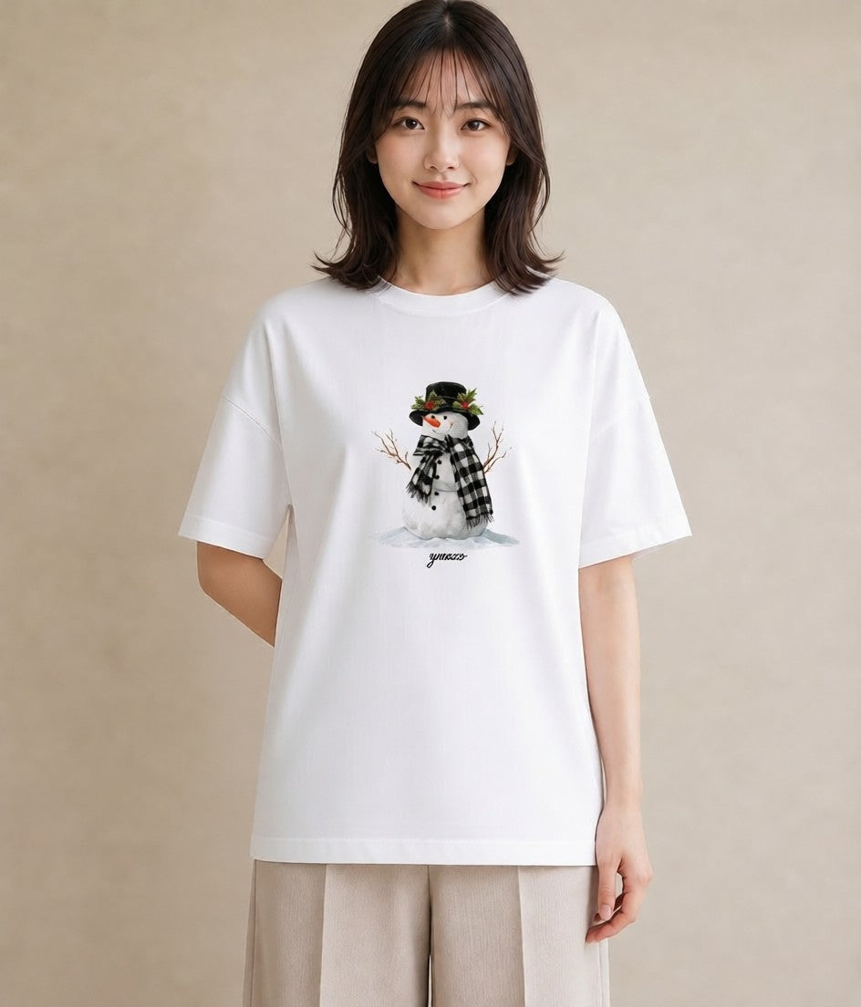 デザインTシャツ レディース 雪 星空 宇宙 イラスト 春服 ミセス 白T YMAZO