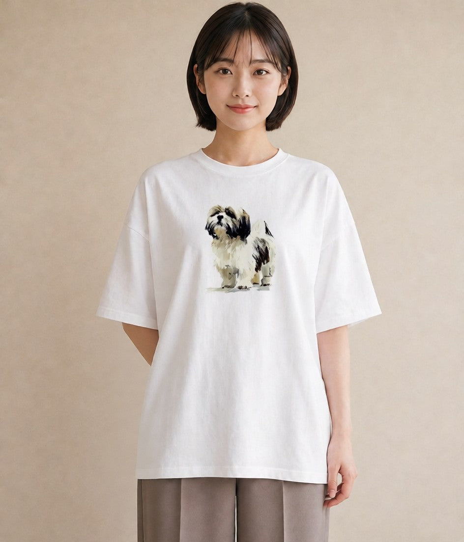 プリントTシャツ レディース 狆 犬 いぬ イラスト ナチュラル 送別ギフト 通勤 白T YMAZO