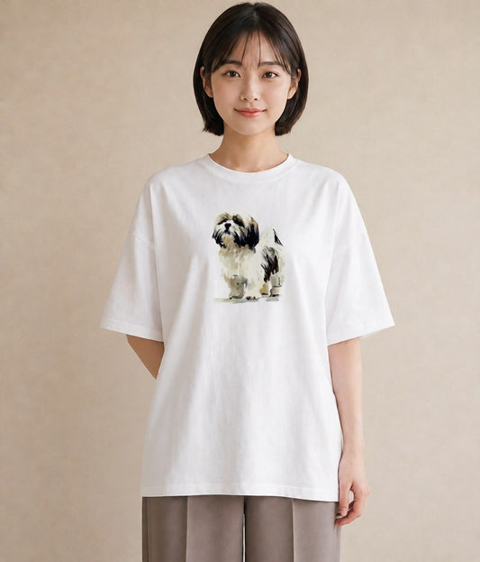 プリントTシャツ レディース 狆 犬 いぬ イラスト ナチュラル 送別ギフト 通勤 白T YMAZO