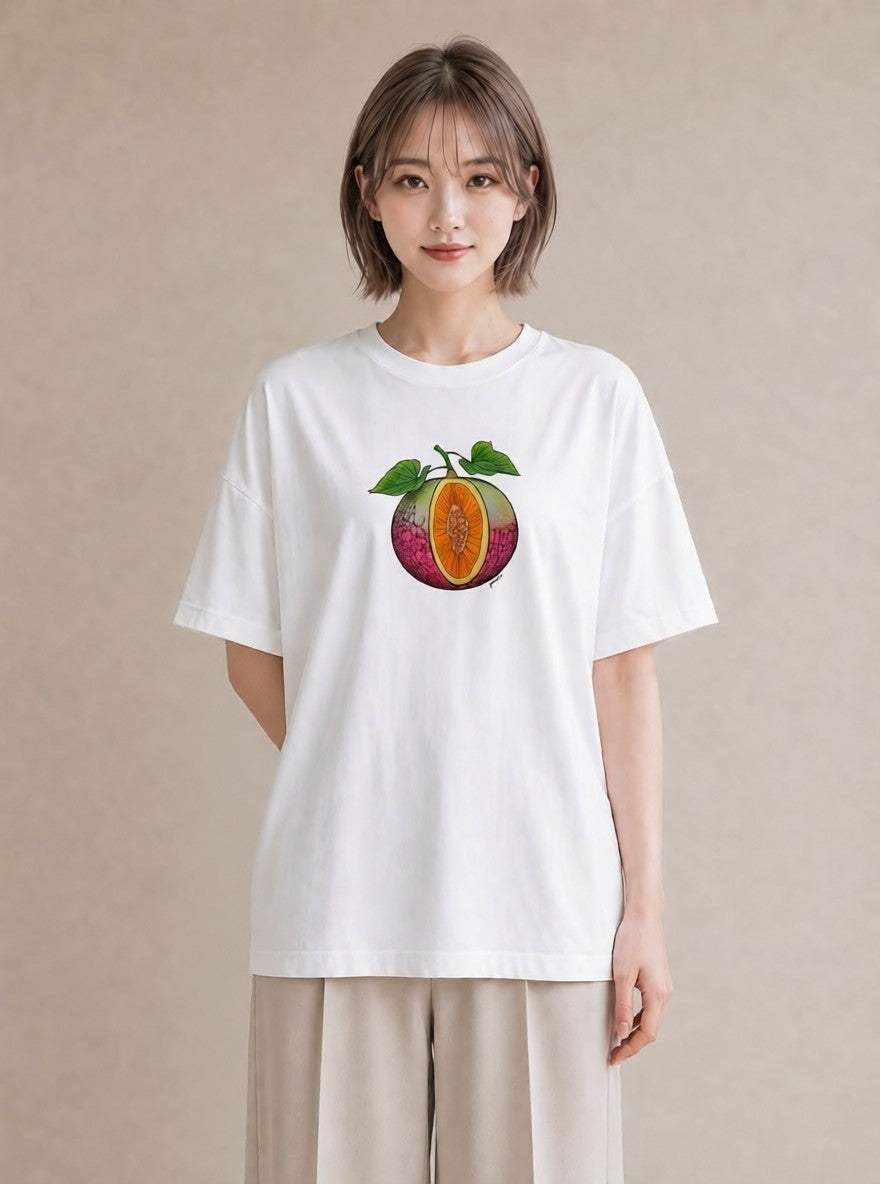 Tシャツ レディース メロン 食べ物 フード イラスト 普段使い 旅行用 海 白T YMAZO