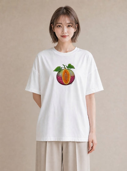Tシャツ レディース メロン 食べ物 フード イラスト 普段使い 旅行用 海 白T YMAZO