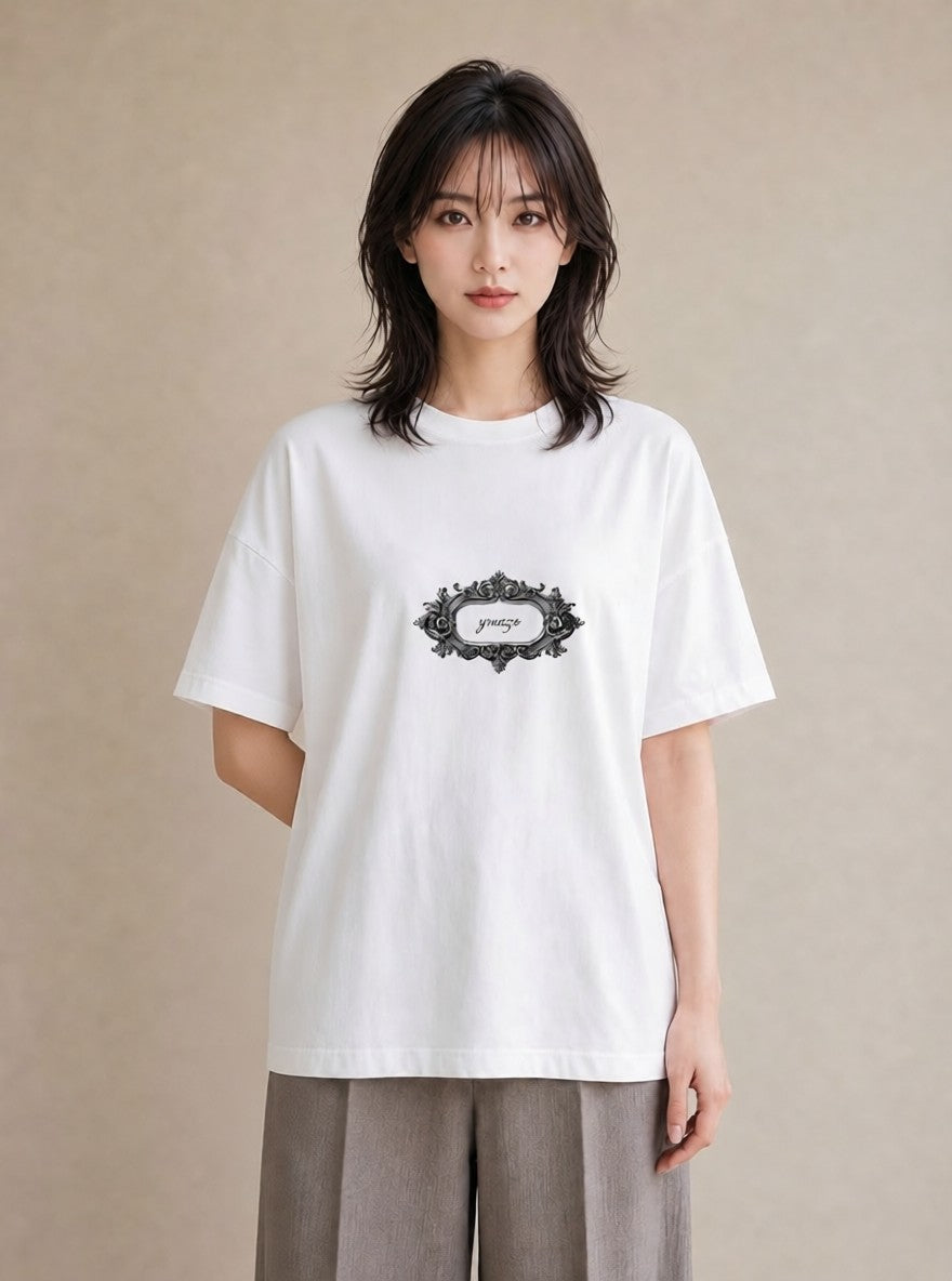 デザインTシャツ レディース 手鏡 アンティーク レトロ ナチュラル イラスト 休日コーデ ビーチ デイリーウェア 白T YMAZO