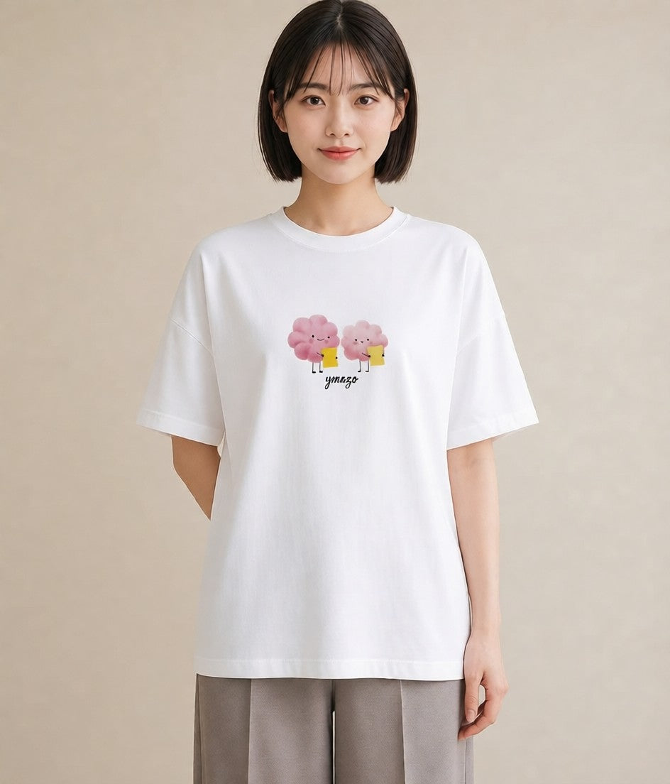 半袖Tシャツ レディース わたあめ 食べ物 フード イラスト 母娘コーデ 自分用 白T YMAZO