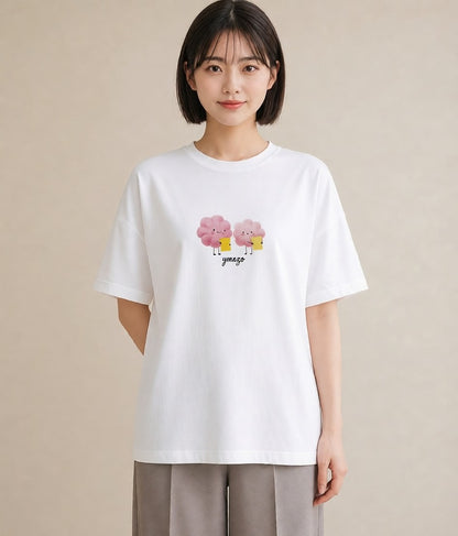半袖Tシャツ レディース わたあめ 食べ物 フード イラスト 母娘コーデ 自分用 白T YMAZO