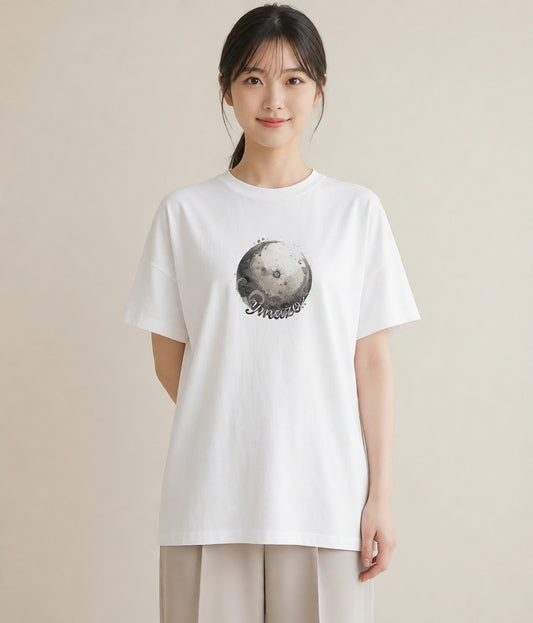 プリントTシャツ レディース 満月 星空 宇宙 イラスト 水彩風 夏コーデ 通学 白T YMAZO