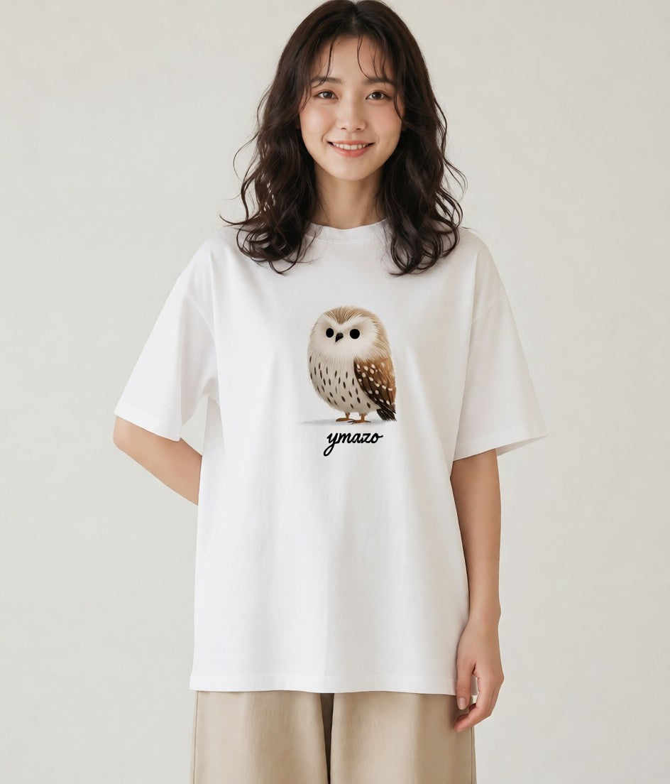 半袖Tシャツ レディース フクロウ 動物 アニマル イラスト ナチュラル 誕生日プレゼント 綿100 白T YMAZO
