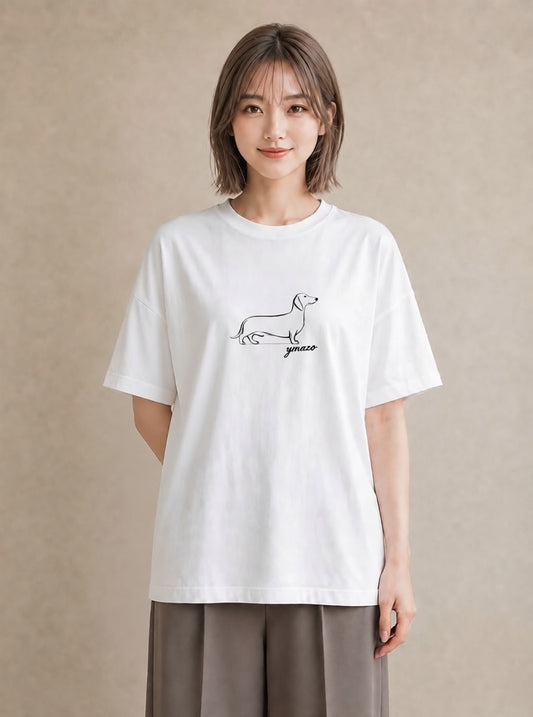 Tシャツ レディース 犬 いぬ わんこ イラスト お洒落 散歩 お出かけ 白T YMAZO