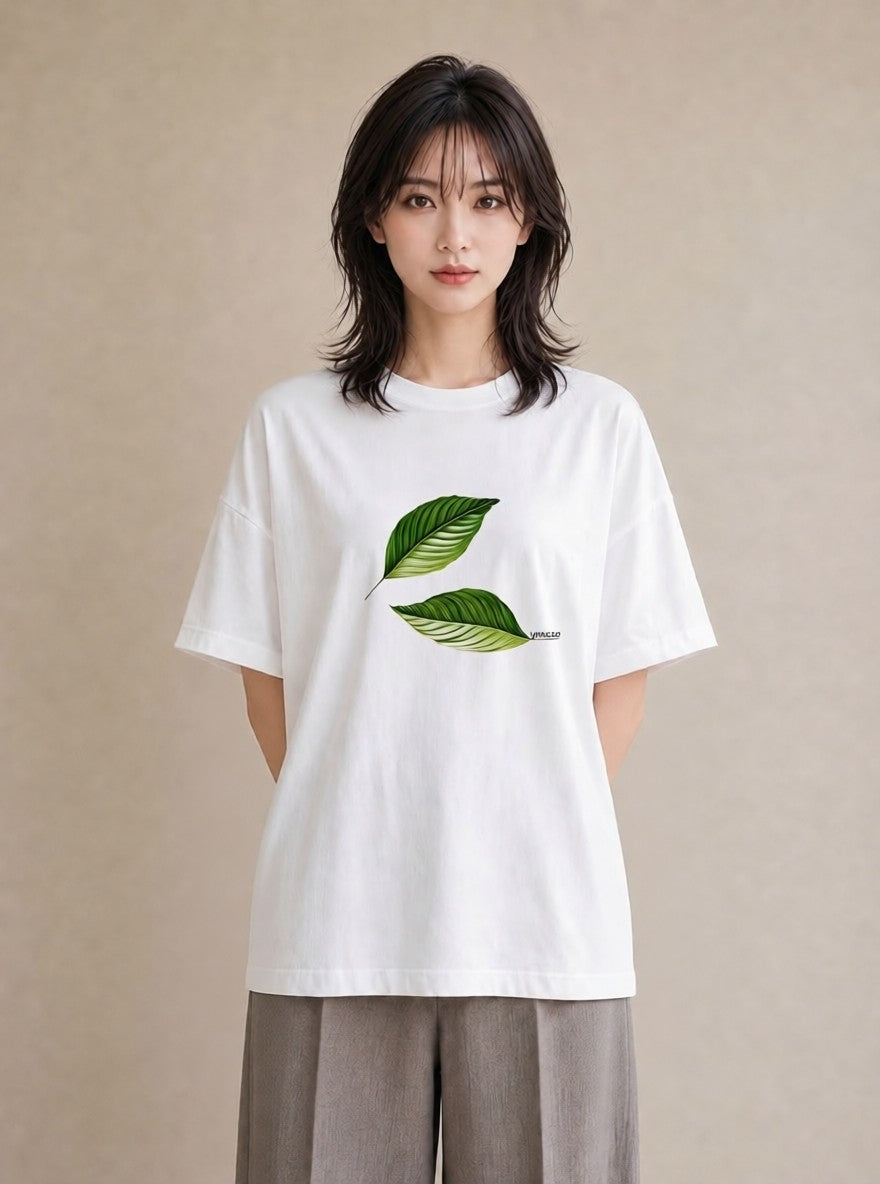 半袖Tシャツ レディース 新緑 植物 ボタニカル イラスト ポップ お揃い 親子 白T YMAZO