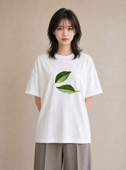 半袖Tシャツ レディース 新緑 植物 ボタニカル イラスト ポップ お揃い 親子 白T YMAZO