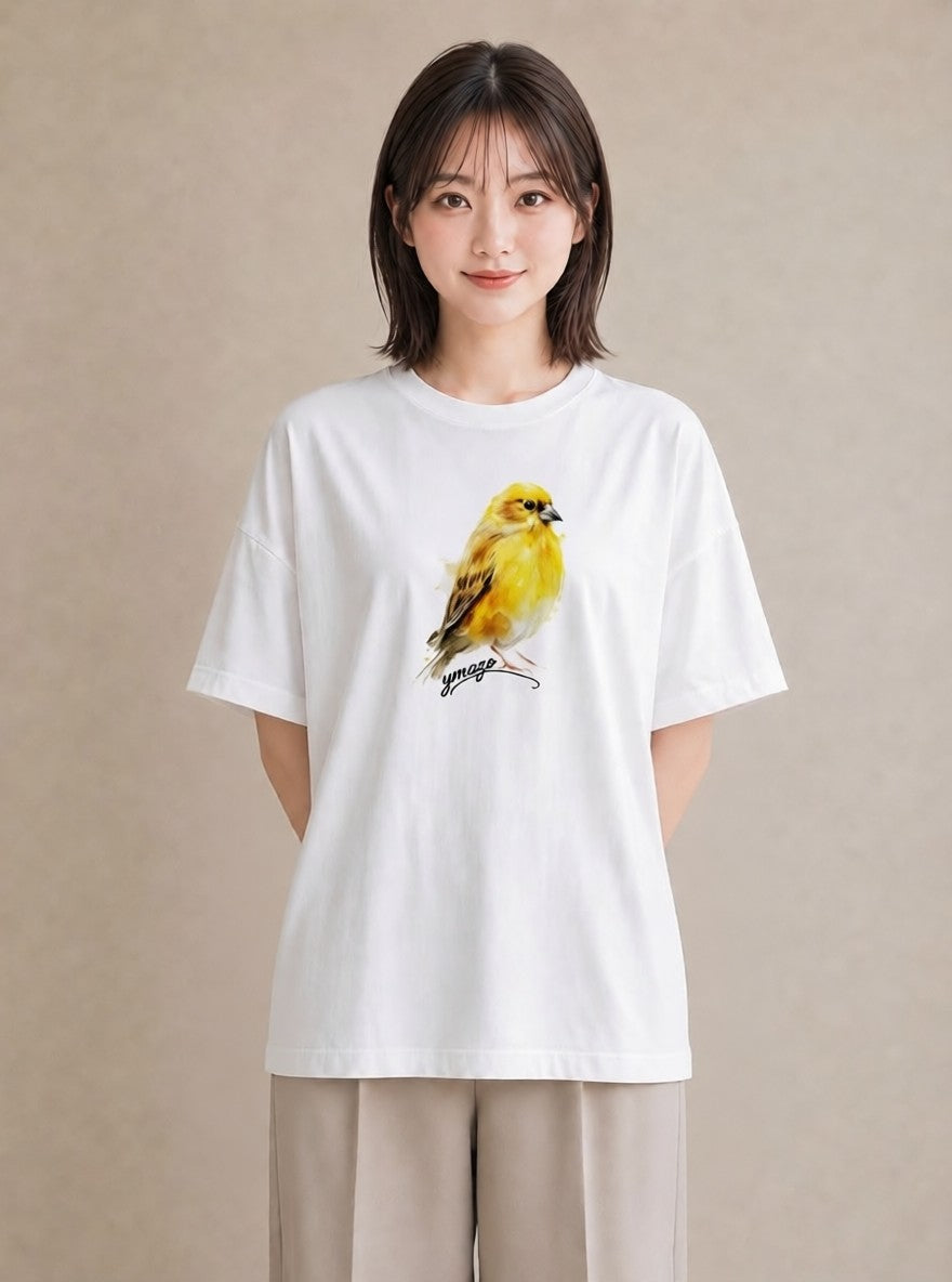 半袖Tシャツ レディース シマエナガ しまえなが 動物 アニマル イラスト カジュアル 通勤 在宅 白T YMAZO