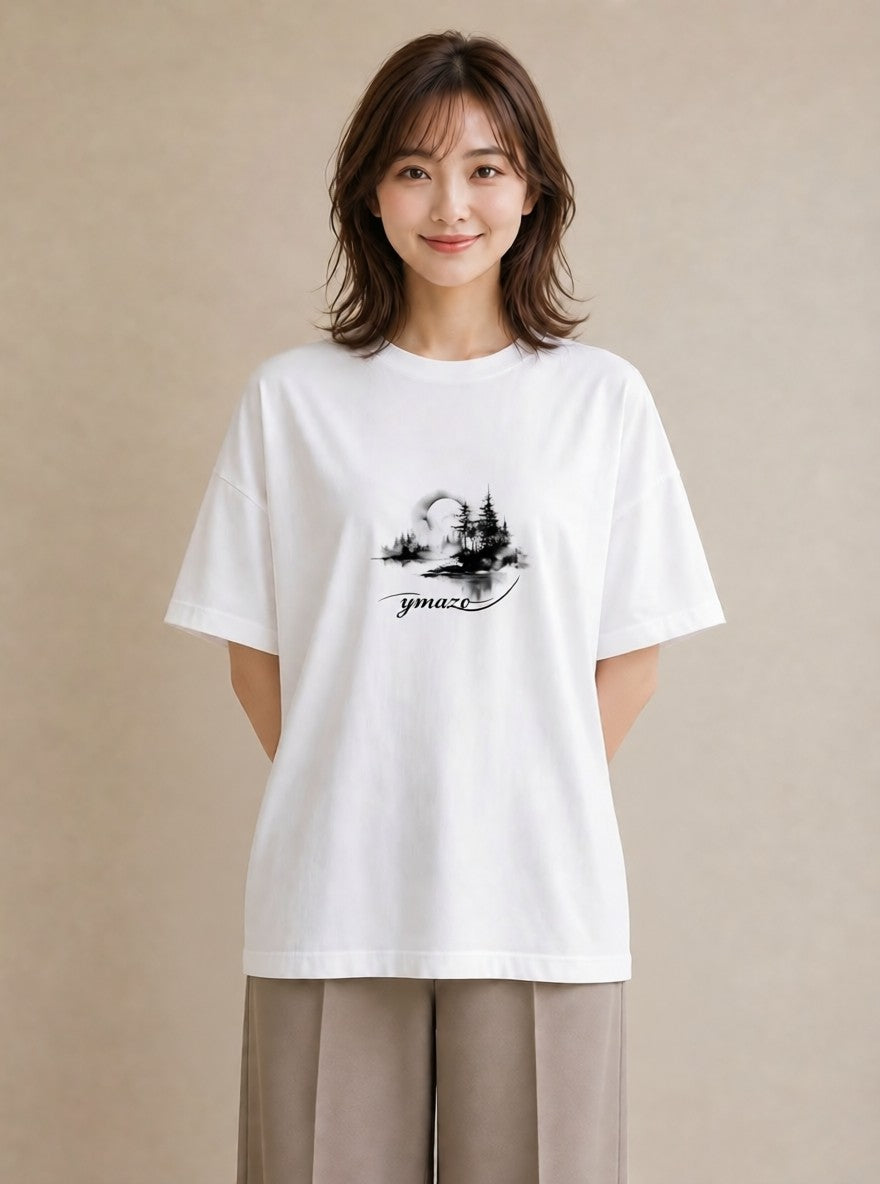 グラフィックTシャツ レディース 窓辺の雨 雨の日 窓 ナチュラル アンティーク イラスト ヴィンテージ風 ビーチ デイリーウェア 白T YMAZO