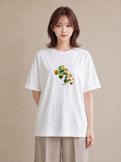 Tシャツ レディース あさがお 朝顔 花 花柄 イラスト ヴィンテージ風 旅行用 海 白T YMAZO