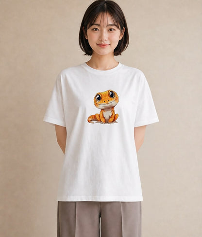 デザインTシャツ レディース ヤモリ ペット 動物 イラスト モード カフェ巡り 女子会 白T YMAZO