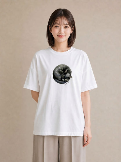 グラフィックTシャツ レディース サビ猫 猫 ねこ イラスト カフェコーデ 通勤 在宅 白T YMAZO