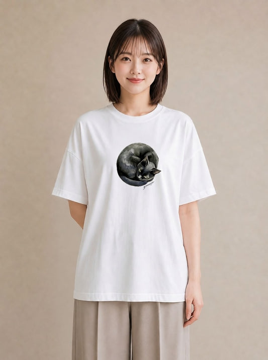 グラフィックTシャツ レディース サビ猫 猫 ねこ イラスト カフェコーデ 通勤 在宅 白T YMAZO