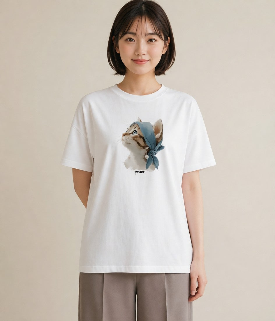 デザインTシャツ レディース 愛猫 猫 ねこ イラスト ボタニカル レイヤード 友達ギフト 白T YMAZO