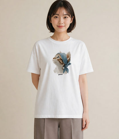 デザインTシャツ レディース 愛猫 猫 ねこ イラスト ボタニカル レイヤード 友達ギフト 白T YMAZO