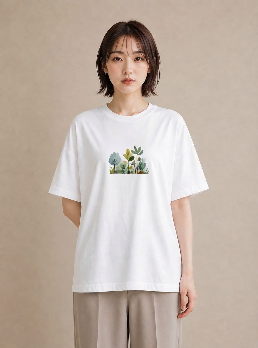 半袖Tシャツ レディース 森 植物 ボタニカル イラスト ラフ 母の日 ビーチ 白T YMAZO