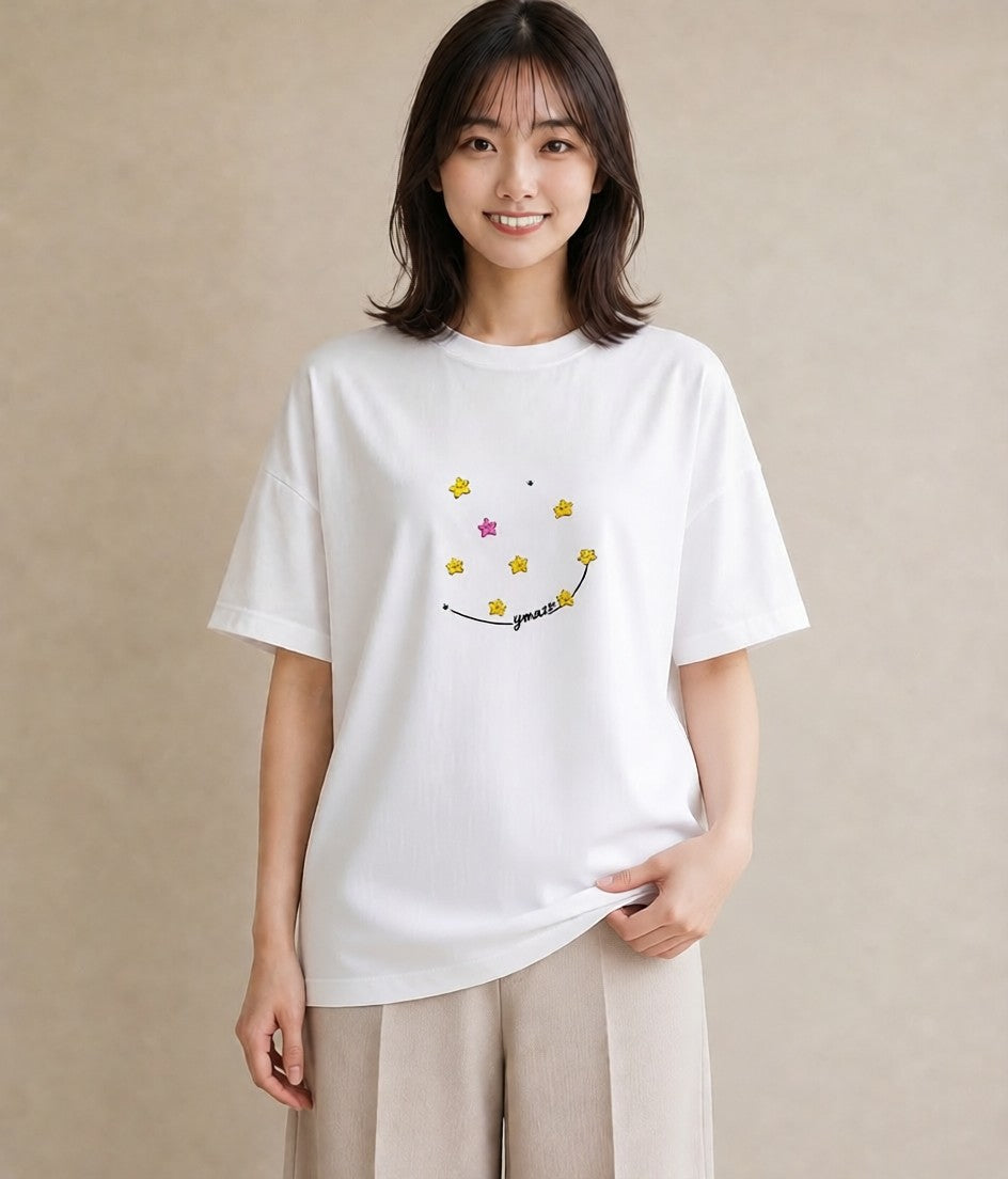 Tシャツ レディース 星 星空 宇宙 イラスト ボタニカル 女性向けギフト 散歩 白T YMAZO